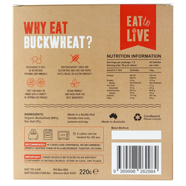 Eat To Live Buckwheat Cakes Original 220g