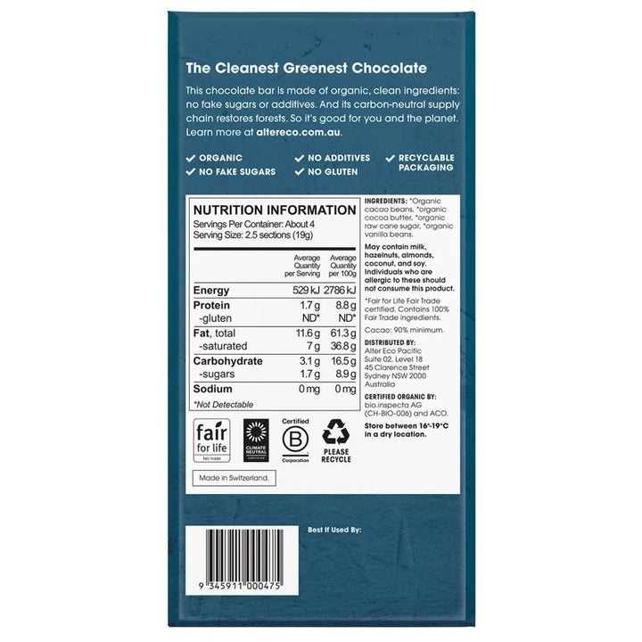 Alter Eco Organic Dark Chocolate Super Blackout 75g
